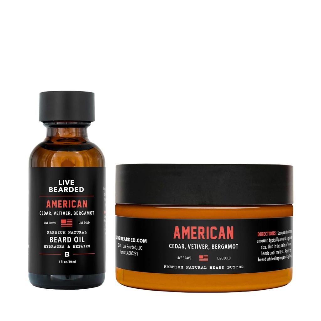 生活 胡萝卜油和黄油制革基(英语:Live Bearded Beard Oil and Butter Grooming Kit) - 在美国制造 – 全自然配料 与谢亚,阿尔甘,乔乔巴 – 增长支持 – 美国人 – Cedar, Vetiver, Bergamot
