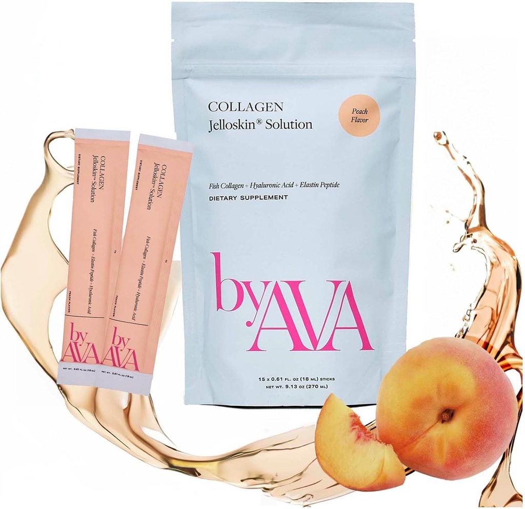 由AVA液态Collagen Jelloskin溶液 海洋Collagen Peptides + Hyaluronic Acid + Elastin peptides 三聚体补充剂 - 毛皮和钉子 → 女性水解鱼 → 15 包桃