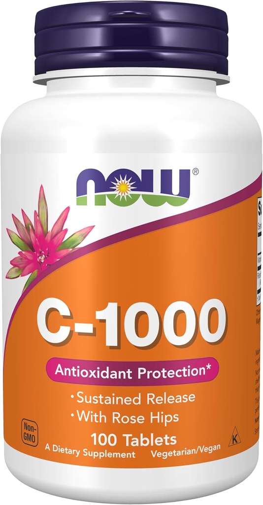 现在食品补充品,维生素C-1 000与玫瑰皮,持续释放,抗氧化剂保护*,100片