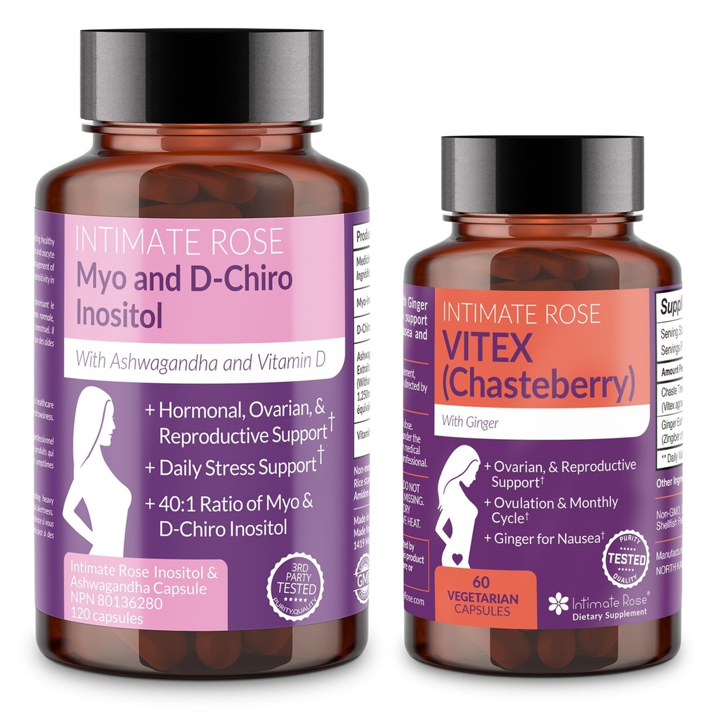 近亲玫瑰女性的荷尔蒙平衡套装 – Myo-Inositol & D-Chiro Inositol + Vitex Chasteberry – 生殖健康和月球支持补充
