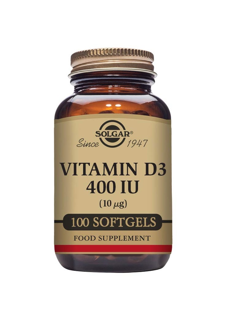 Solgar维生素D3(Cholecalciferol) 10 MCG(400 IU),100 软胶 - 帮助维持骨骼和牙齿 - 免疫系统支持 - 非GMO, Gluten Free,乳制品自由 - 100 服务