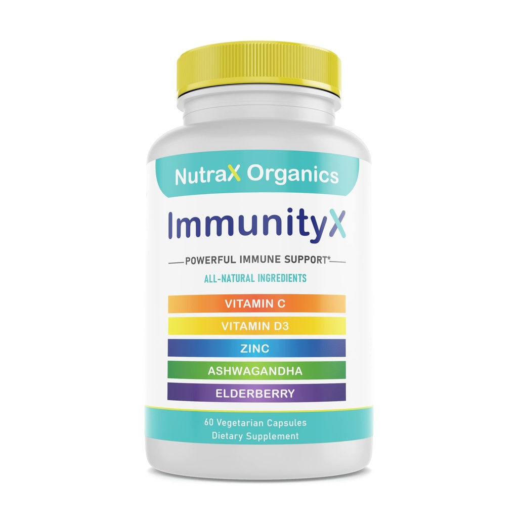 全一有机免疫支持补充金 60 Vegan Capsules - 长老莓500mg, Ashwagandha 500mg, 400mg 维生素C和锌 - 维生素D3 - 成年人的免疫促进剂
