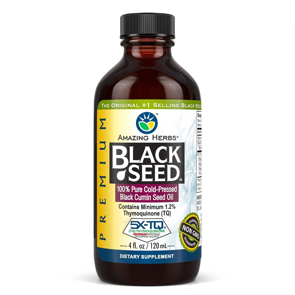惊人的草药 黑种子油 - Gluten Free, no GMO, Cold pressed Nigela Sativa Aids in Digestive Health, Imune Support, Brain 函数 - 4 Fl Oz