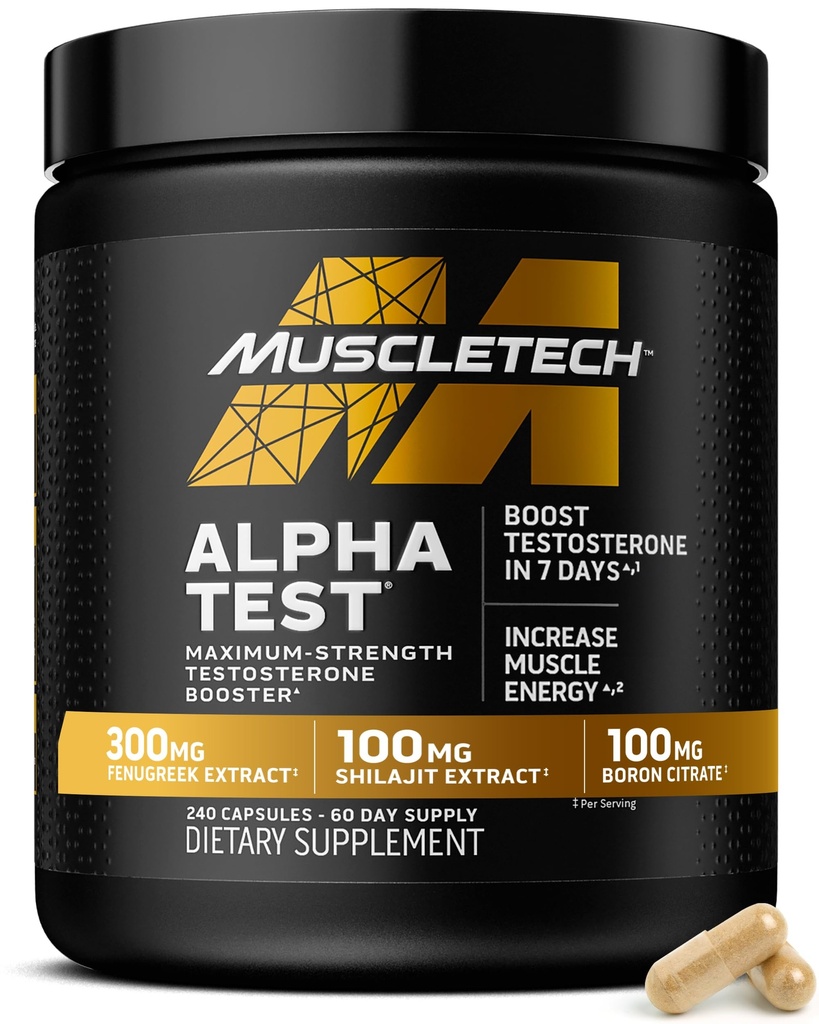 肌肉科技 男子睾丸酮助推器 阿尔法试验 - T-Boost Mens Supplement with Tribulus Terrestris & Boron - 肌肉生长,Stamina & Energy的每日男性健身补品 - 240药丸