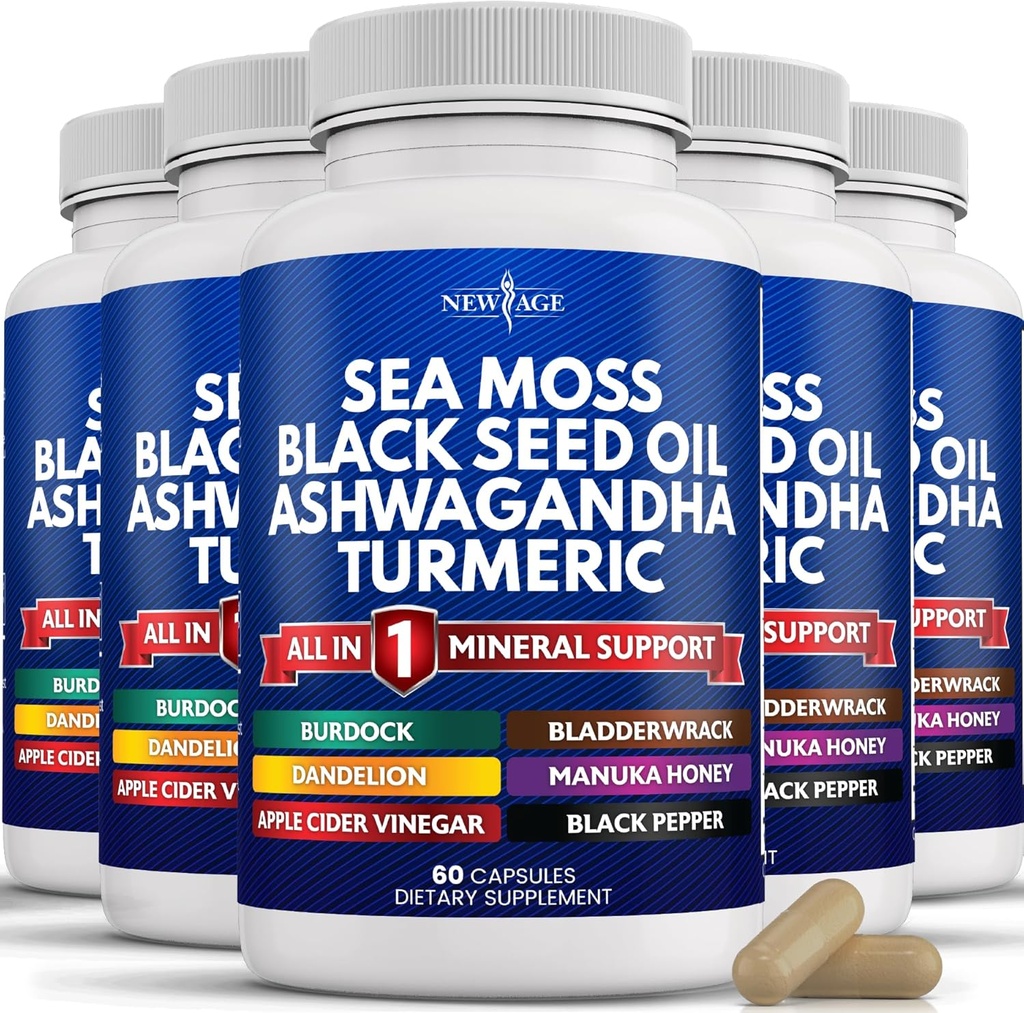 新AGE海 Moss黑种子油 Ashwagandha Turmeric Bladderwrack Burdock - 与马努卡,蜂蜜丹德利翁,ACV 黑辣椒 Gluten Free (英语).