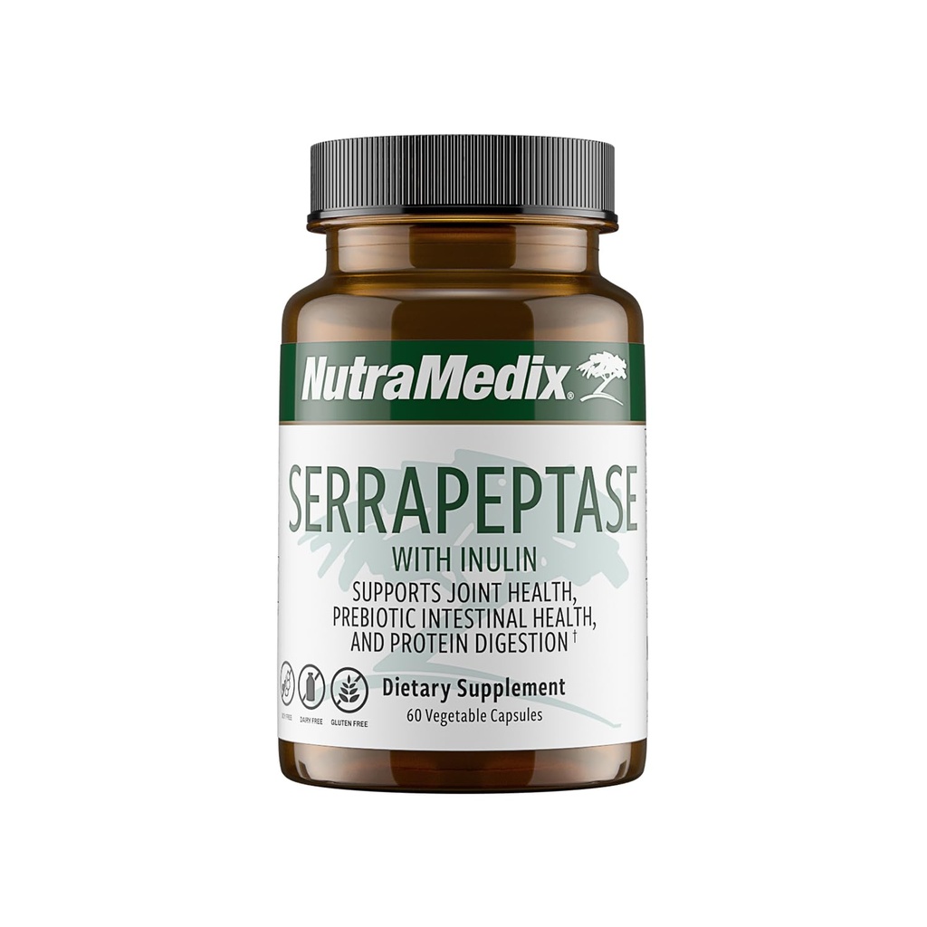 Nutramedix Serrapeptase 补充 - 蛋白质酶促进消化 + 胰岛素 - 制作支持消化健康支持 - Gluten, Soy和无乳汁(60 Capsules)