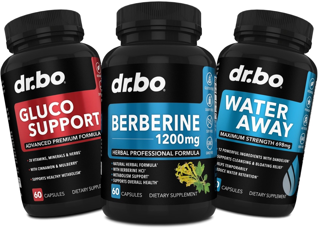 DR. BO Berberine 补充代谢支持和水药丸 - 1200mg Berberine HCL 补充健康代谢支持 - Premium HCL 600mg Per Capsule 和水药丸 消毒剂保留
