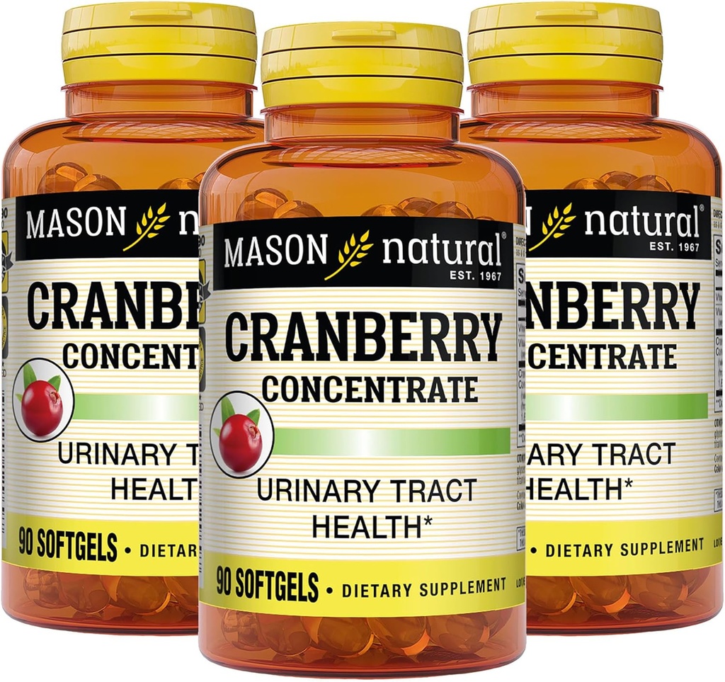 MASON NATURAL Cranberry 12:1 集中力量于维生素C & E, 支持免疫和尿道健康, 90 capsules, pack of 3