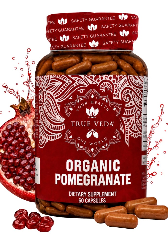 Organic Pomegranate Extract Supplement | USDA Certified Pomegranate Powder from Fruit | Natural Ellagic Acid & Punicalagins | 60 Vegan Capsules