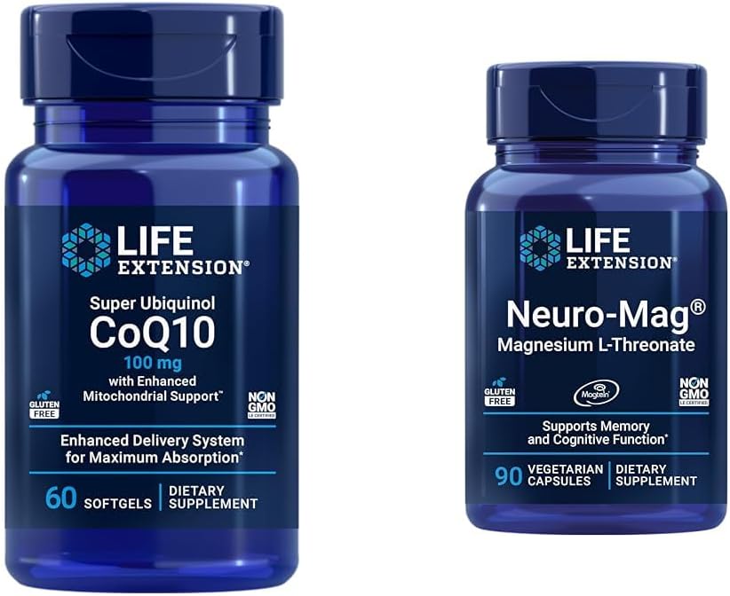 寿命延长 Super Ubiquinol CoQ10 配有增强型 Mitochondrial 支持 & Neuro-mag 镁 L-threonate, 镁 L-threonate