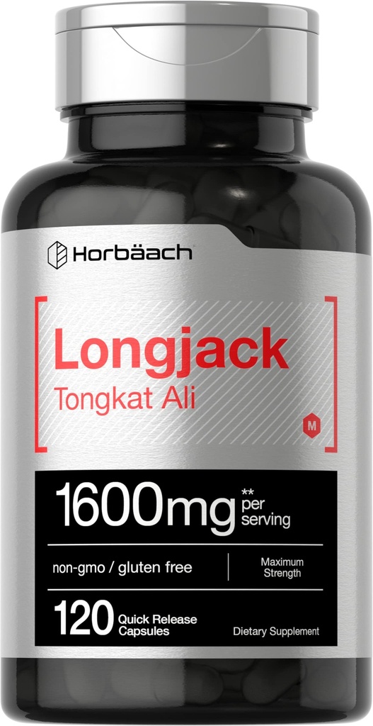 Horbäach Longjack Tongkat Ali for Men and Women | 1600mg | 120 Capsules | 摘录补充 | 最大强药 | Eurycoma Longifolia | 非GMO 和 Gluten Free