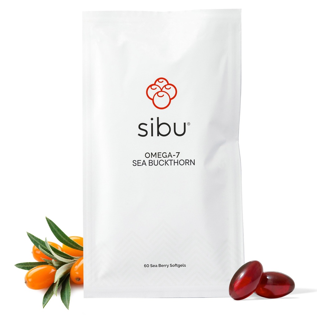 Sibu Sea Buckthorn Omega-7 Softgels (30-Day Refill Sachet) — 健康皮肤,头发,钉子和干燥的补编