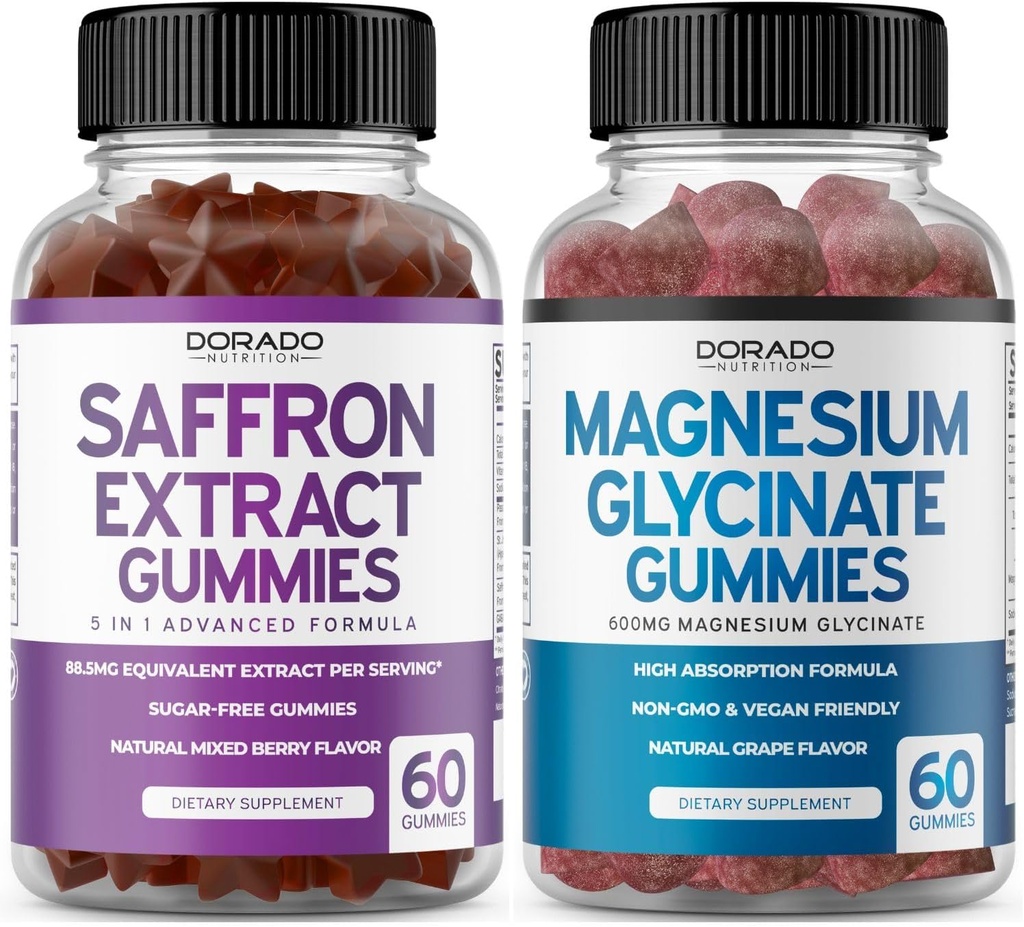 红花增殖(60 Gummys) 5 in 1 Advanced Formula Free Gummy - 美味的Raspberry Flavor 和甘油酸镁(60 Counter) 纯甘油酸Gummy 成人 - 非GMO, Vegan & USA Made