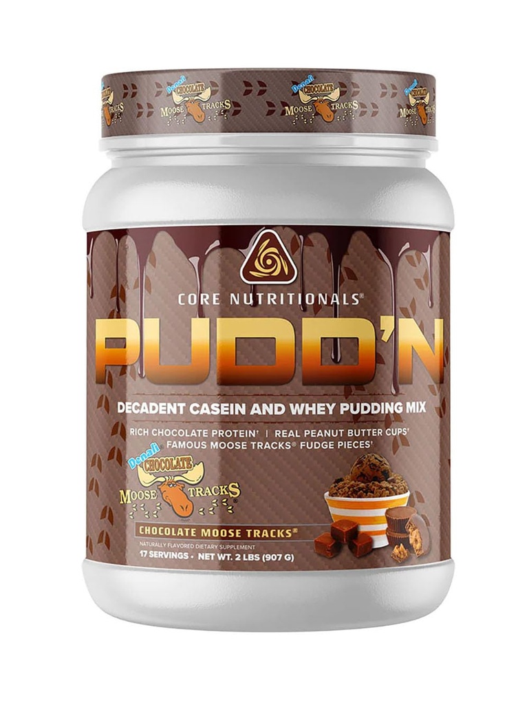 核心营养素 Pudd'n, 耐久蛋白Pudding Mix, Full Expression casein blend, 持续释放, 20G蛋白, 17 services (焦油鹿轨, 2 lb)