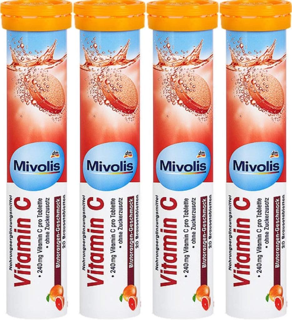 Mivolis维生素C effervescent 片 - 饮食补充4 Packs × 20 pcs 德国