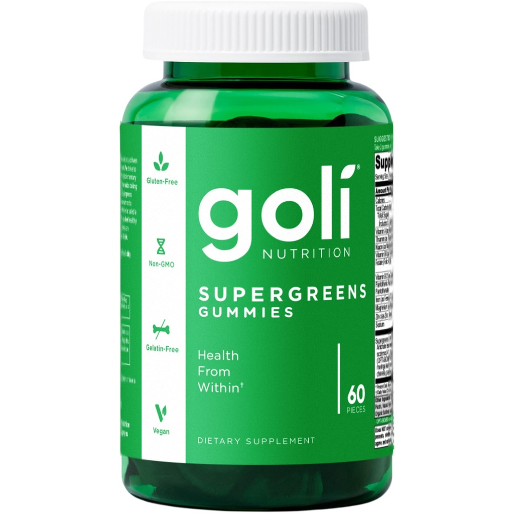 Goli Super Green Vitamin Gummy - 60 Counter - 基本维生素和矿物 - 以工厂为基础,Vegan,Gluten-Free & Gelatin Free - 来自内部的健康,1包