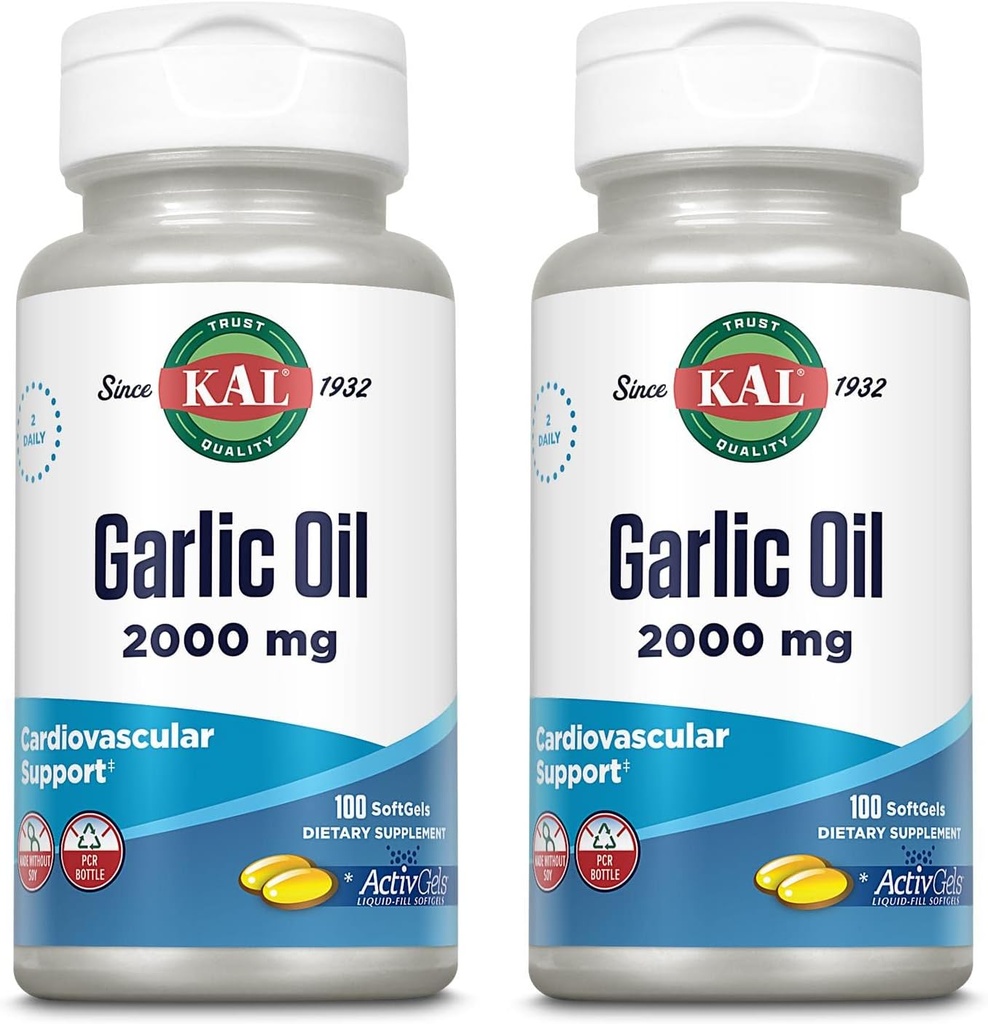KAL Garlic Oil 2000 Softgels, 100 Counter QQ Pack of 2 (简体中文).
