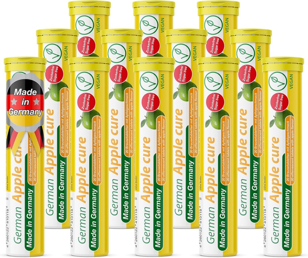 T&D 德国苹果 Cure - 240 Vegan 饮料 Effervescent 板块 - 苹果 Flavor - 德国制造