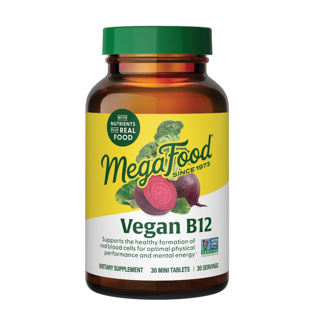 Megafood Vegan维生素B12,维生素B补充维生素B6,维生素B12,以及叶酸,支持细胞能量生产,神经系统健康和心血管功能 - 30片
