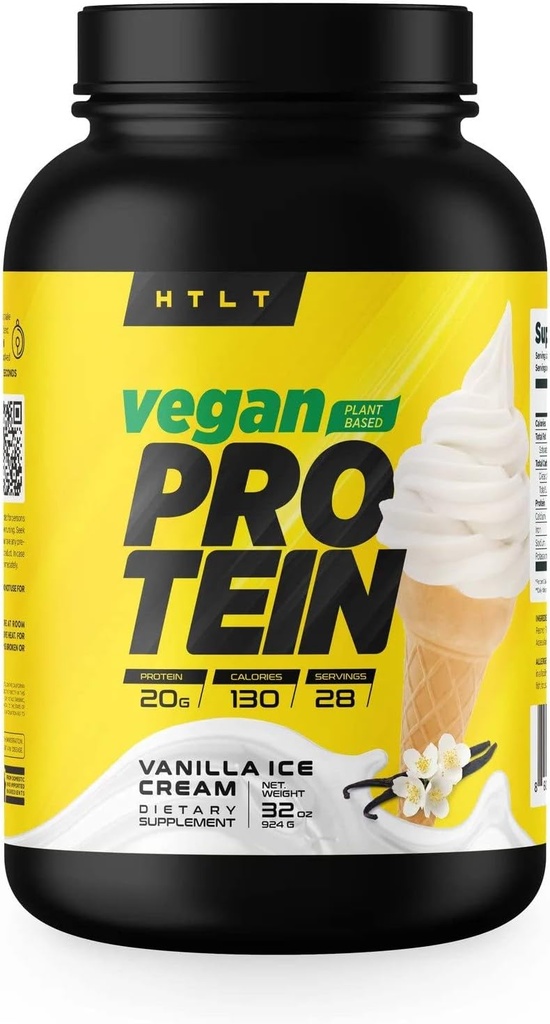 维冈蛋白由HTLT → 植物基蛋白粉 → Pea & 水稻蛋白粉 混合 → 用于高蛋白摇晃和烧烤处理, (Vanilla Ice Cream)