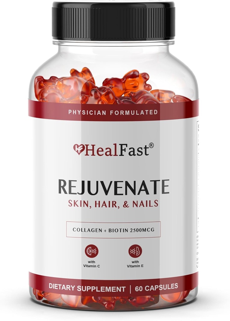 HealFast Rejuvenate Vitamin and Mineral Gummy Supplement - Collagen Gummies + Vitamins, Biotin, and Zinc - Anti Aging Beauty & Skin Supplement Clinically-Studied & Physician Formulated - 60 Count