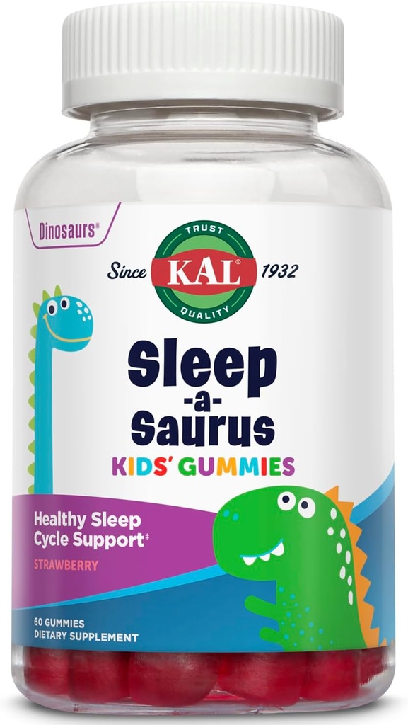 KAL Sleep-a-Saurus Melatonin Gummys for Kids, 1 mg Melatonin for Kids 健康睡眠循环支持, Vegan & Gluten Free, 无人工火焰或颜色, 60 日保障, 60 服务, 60 Gummys