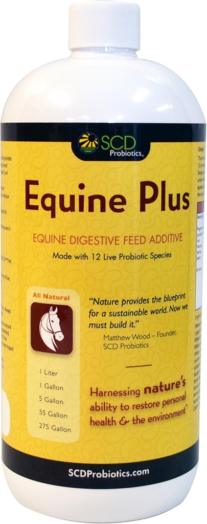 SCD Probiotics Equine Plus - 液态Probiotic马补充剂,供马食用的饲料和水添加剂,用于支持酸op的消化健康(34 f.oz.).