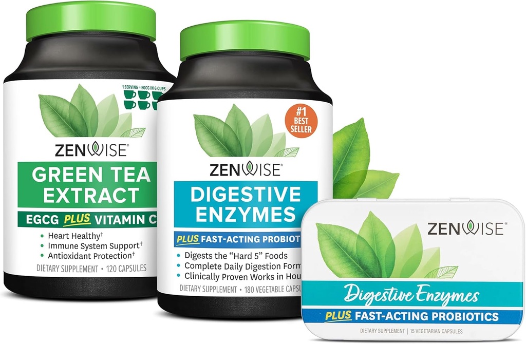 Zenwise健康消化酶、绿色茶叶提取剂和自由旅行锡