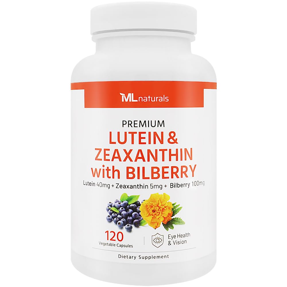 ML Naturals Premium Lutein & Zeaxanthin 与比尔贝里120蔬菜卡普尔. 露天40毫克,泽克桑丁5毫克,比尔贝里100毫克. 精品质. 健康的眼睛和视觉, NSF 认证 & cGMP 压缩