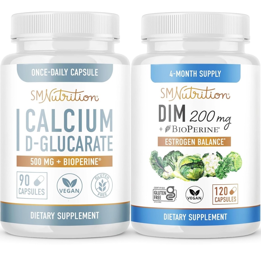 SMNUTRTION 200mg DIM 配有 Calcium D-Glucarate → Hormone 平衡舱 配有 DIM Diindolylmethan Capsules (120 services) 和 Vegan Gluten 免费非GMO CDG 配有(90 services)