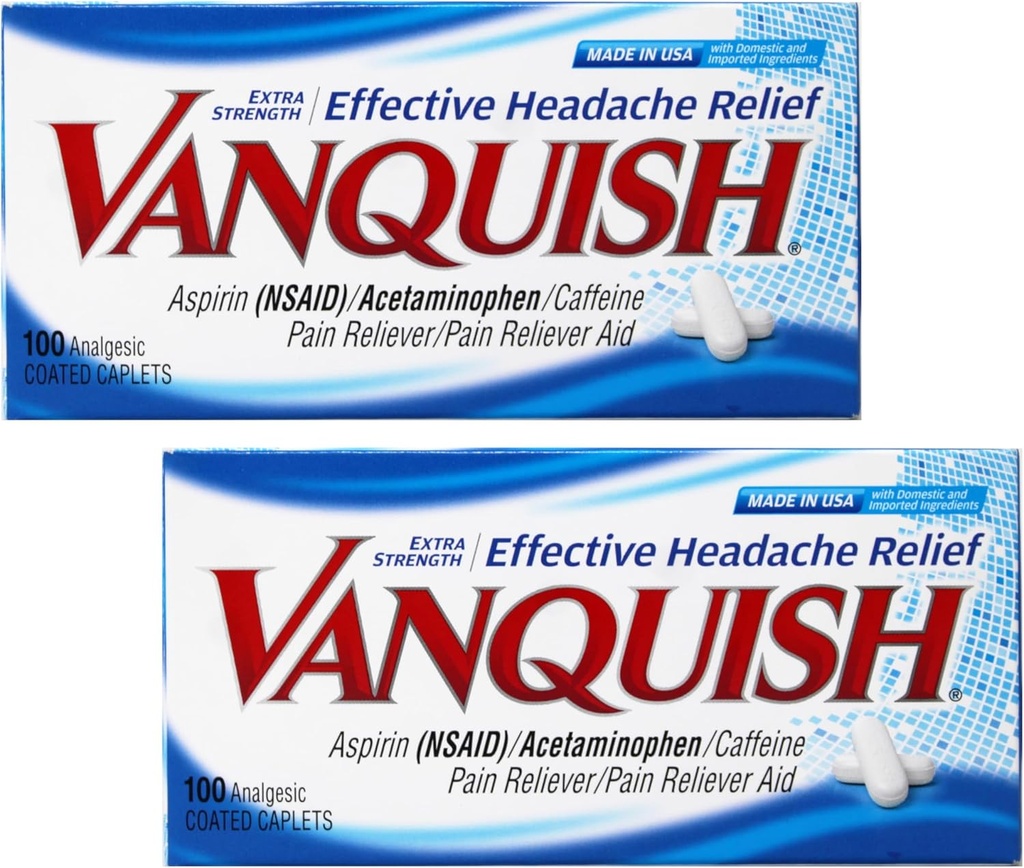Vanquish Extra strong Headache and Pain Relief, with Acetaminophen, Aspirin, and Cafeine QQ数字眼 Strain $100 Counter, pack of 2) 超强头痛和疼痛减轻,有乙酰氨基苯,阿司匹林,和咖啡因 QQ数字眼 Strain $100 Counter, Pack of 2