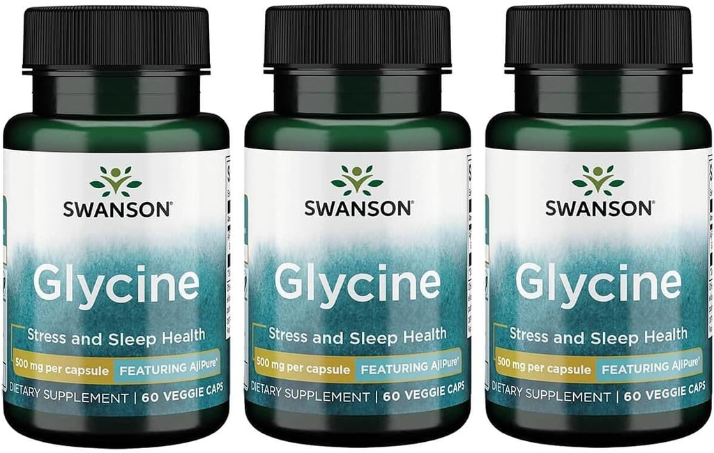 Swanson 氨基酸 Ajipure Glycine 药品级500毫克 60 Veg Capsules(3包)