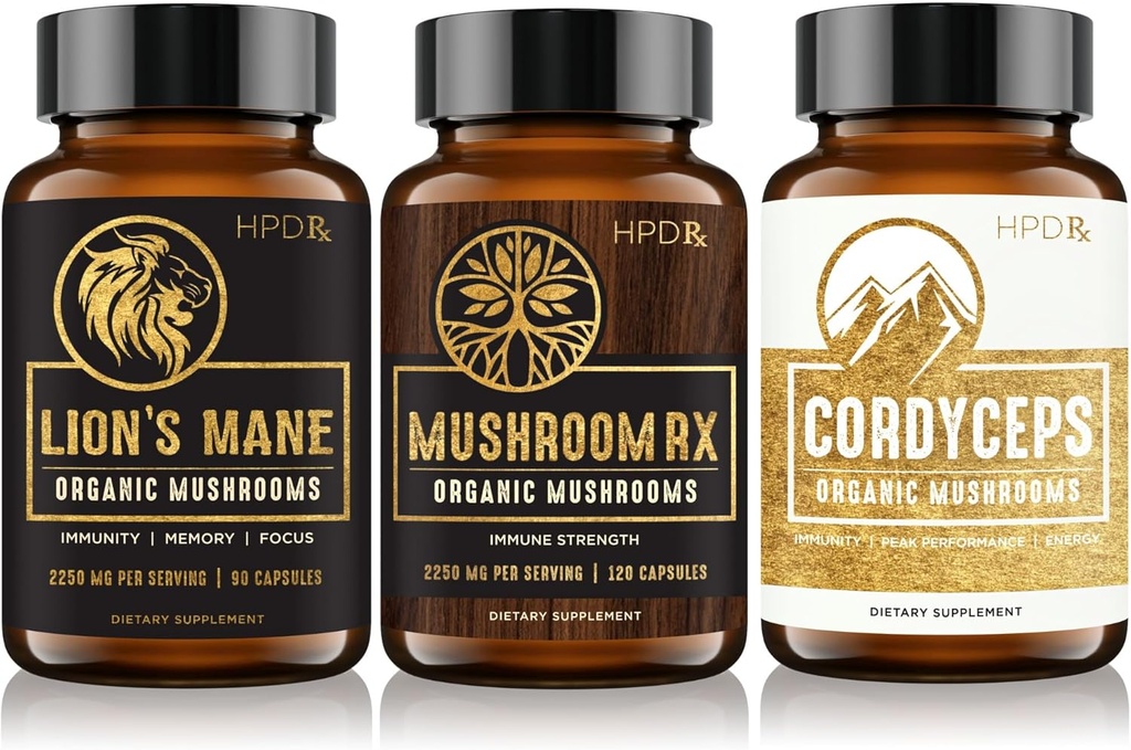 HPD Rx 有机蘑菇 Bundle 蘑菇 Rx 狮子 Mane & Cordyceps 豁免 心智和身体健康