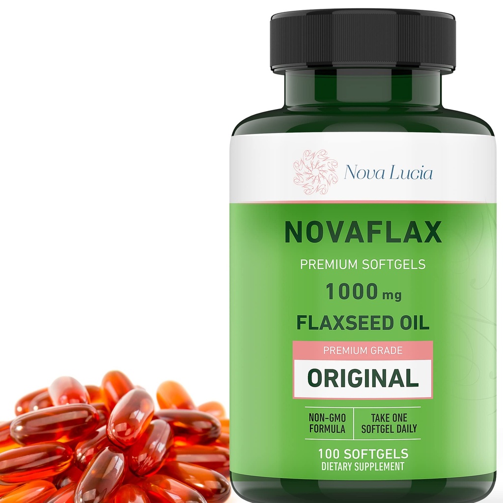 Nova Lucia Organical Flaxseed Oil Capsules 1000mg – Omega 3 6 9 软胶换发,皮和钉 – Non-GMO,Gluten-Free,Hexene-Free,容易吞咽 – 100 液态软胶