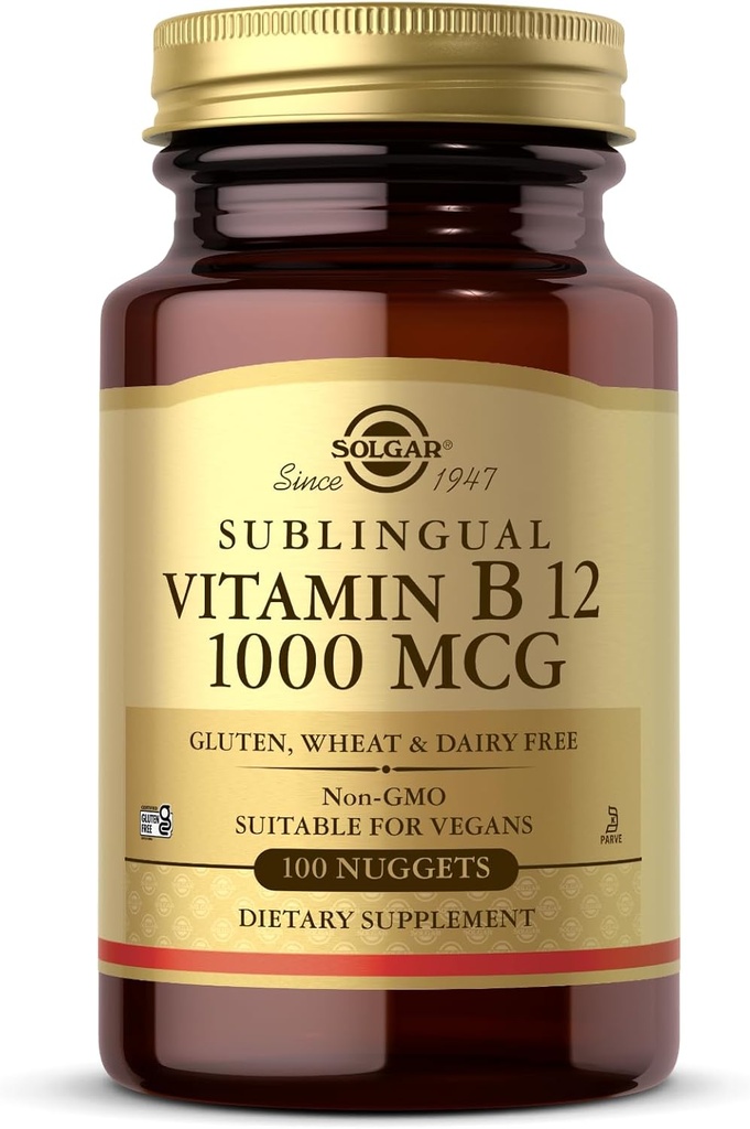 Solgar 亚语维生素B12 1000 mcg - 100 Nuggets - 非GMO, Vegan, Gluten Free, 奶制品自由, Kosher, Halal - 100 services