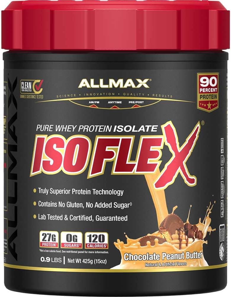 AllMAX营养 ISOFLEX Whey蛋白隔离,巧克力花生酱 - 0.9 lb - 27 grams 蛋白质 Per Scoop - 零脂肪和糖 - 99% Lactose - Gluten Free & Soy Free - Approx. 15名服务人员