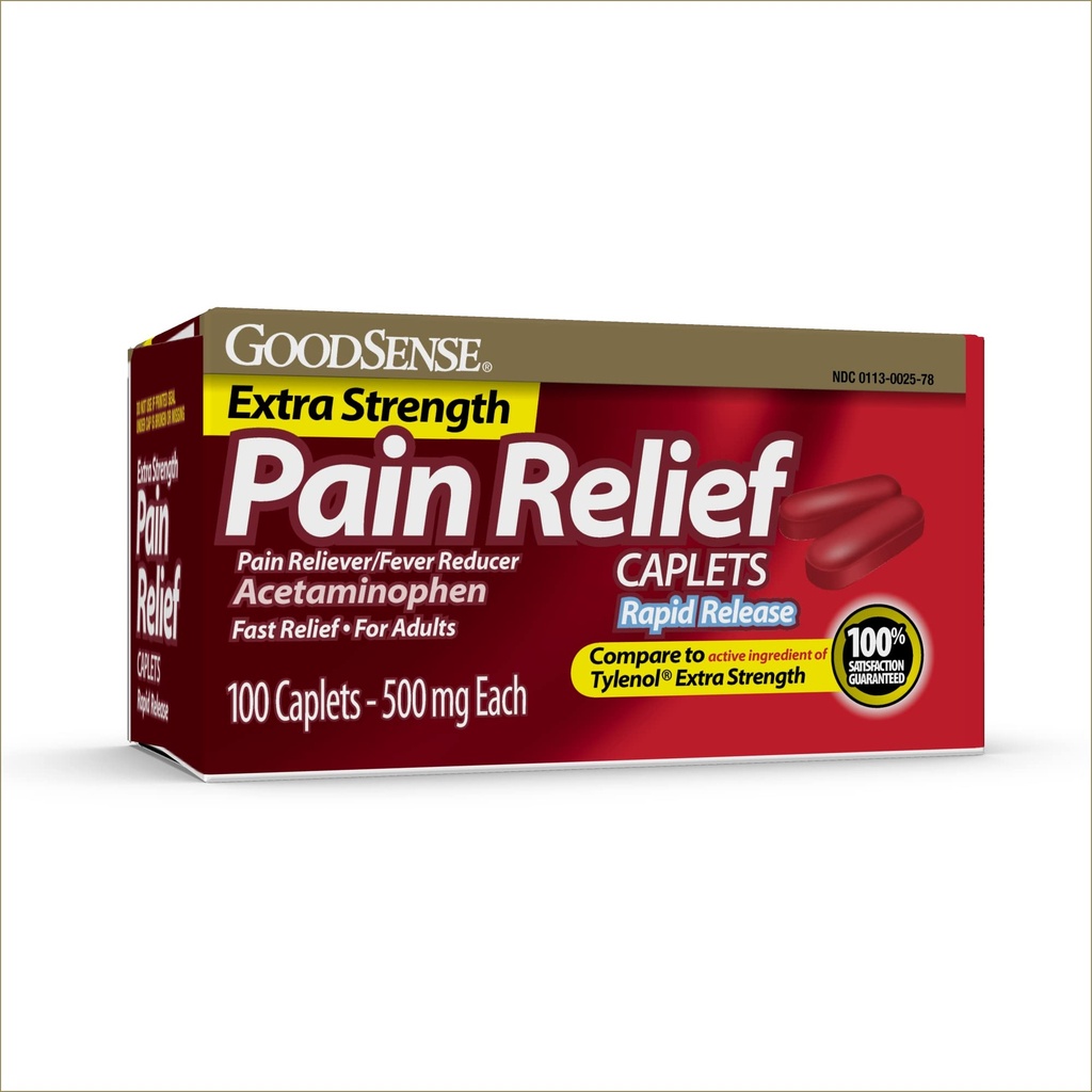 GoodSense快速释放疼痛缓解, Acetaminophen Caplets 500 mg, 超强疼痛解脱器和降火器, 100 个计数