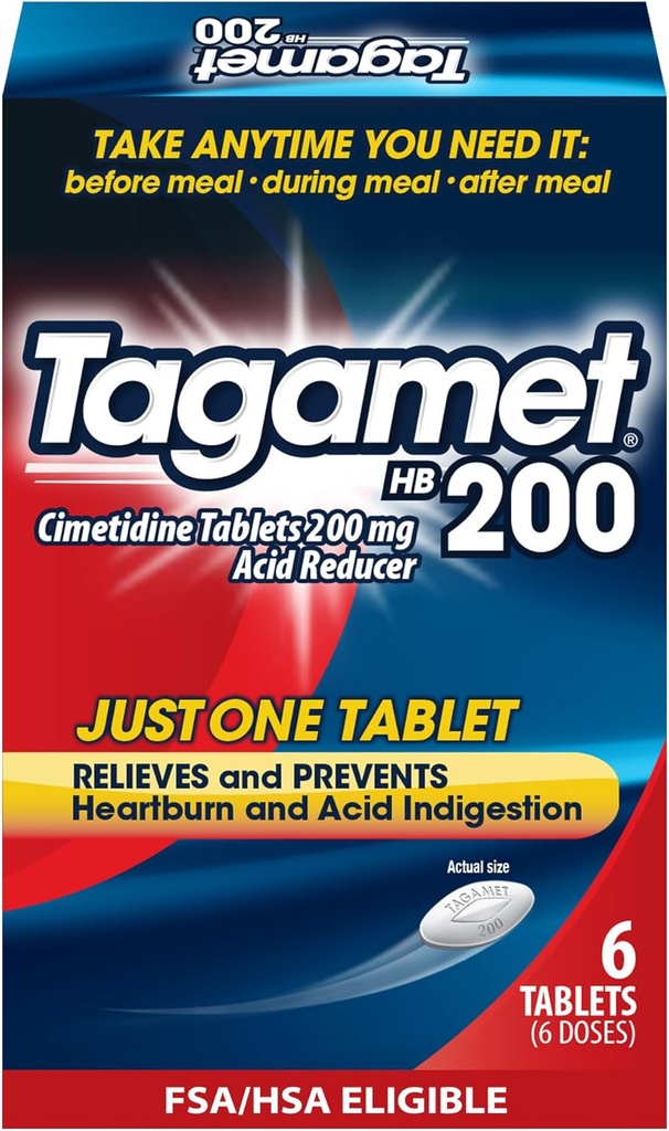 Tagamet HB 200 mg Cimetidine 酸还原剂和心脏灼伤救济剂,释放和防止消化,6个计数