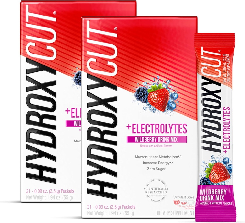 Hydroxycut drink Mix, Wildberry blast - 21 旅行 - 大小包, 包2 - 零卡路里, 零糖 - 催化代谢, 燃烧卡路里, 增加能量 - 面向女性和男性