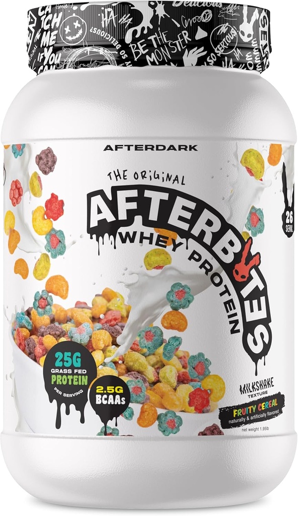AFTERDARK 在Bites Whey蛋白粉、25g蛋白、4.5g BCAA、易溶、无人工颜色或填料、孤立蛋白、美国制造、26种服务、水果