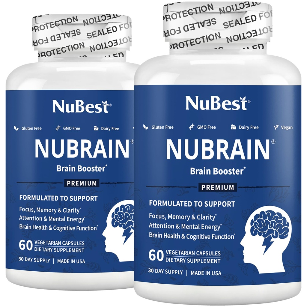 NuBrain 助推器 - 大脑助推器的大脑补充器,记忆,焦点和清晰支持 圣约翰 Wort, Ginkgo Biloba, Bacopa & More XQPack 2