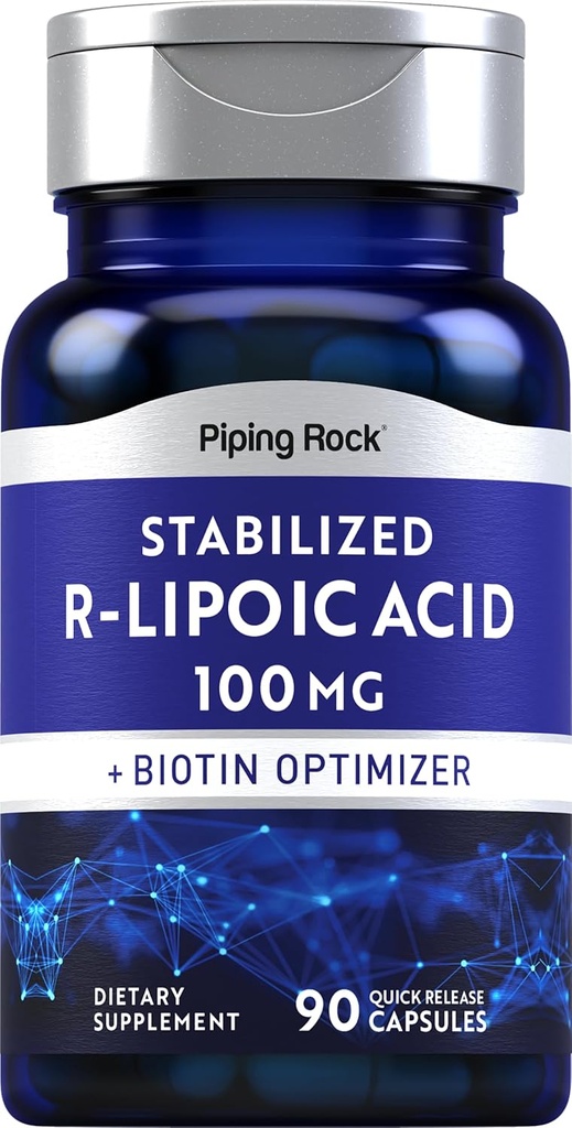 螺旋岩稳定R-液酸 100mg | 90 Capsules | 与生物锡优化器 | N-GMO, Gluten Free Supplement