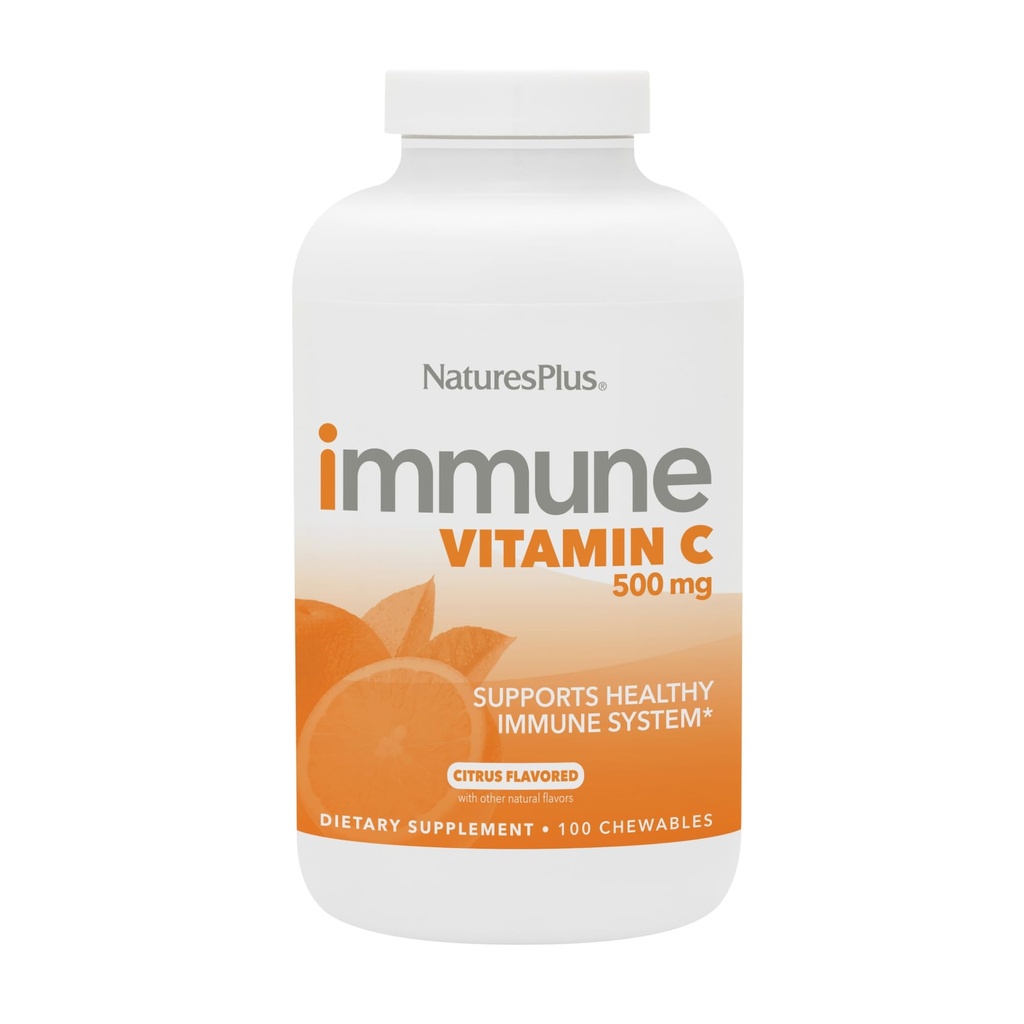 Natus Plus Immune Vitamin C, Citrus - 100 Chewables - 全自然免疫系统支持 - 配有生物氟虫酮和超级食品的高概率公式 - 非食欲和胃上的热液 - 100 服务