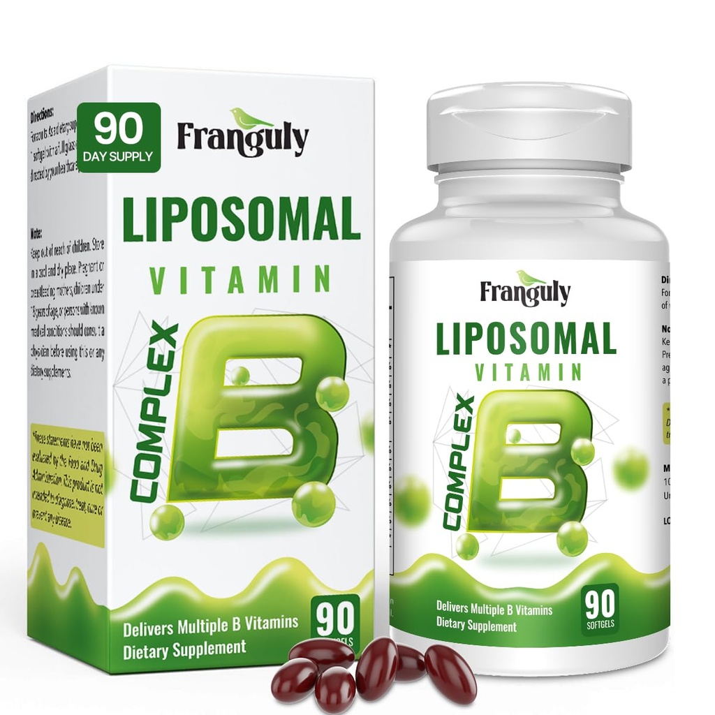 Liposomal B 复合体,用于高吸附B 维生素,配有Choline Inositol 维生素B1, B2, B3, B5, B6, Biotin, Folate, 甲基化 B12-Immune, 能量,脑心支持 90软胶