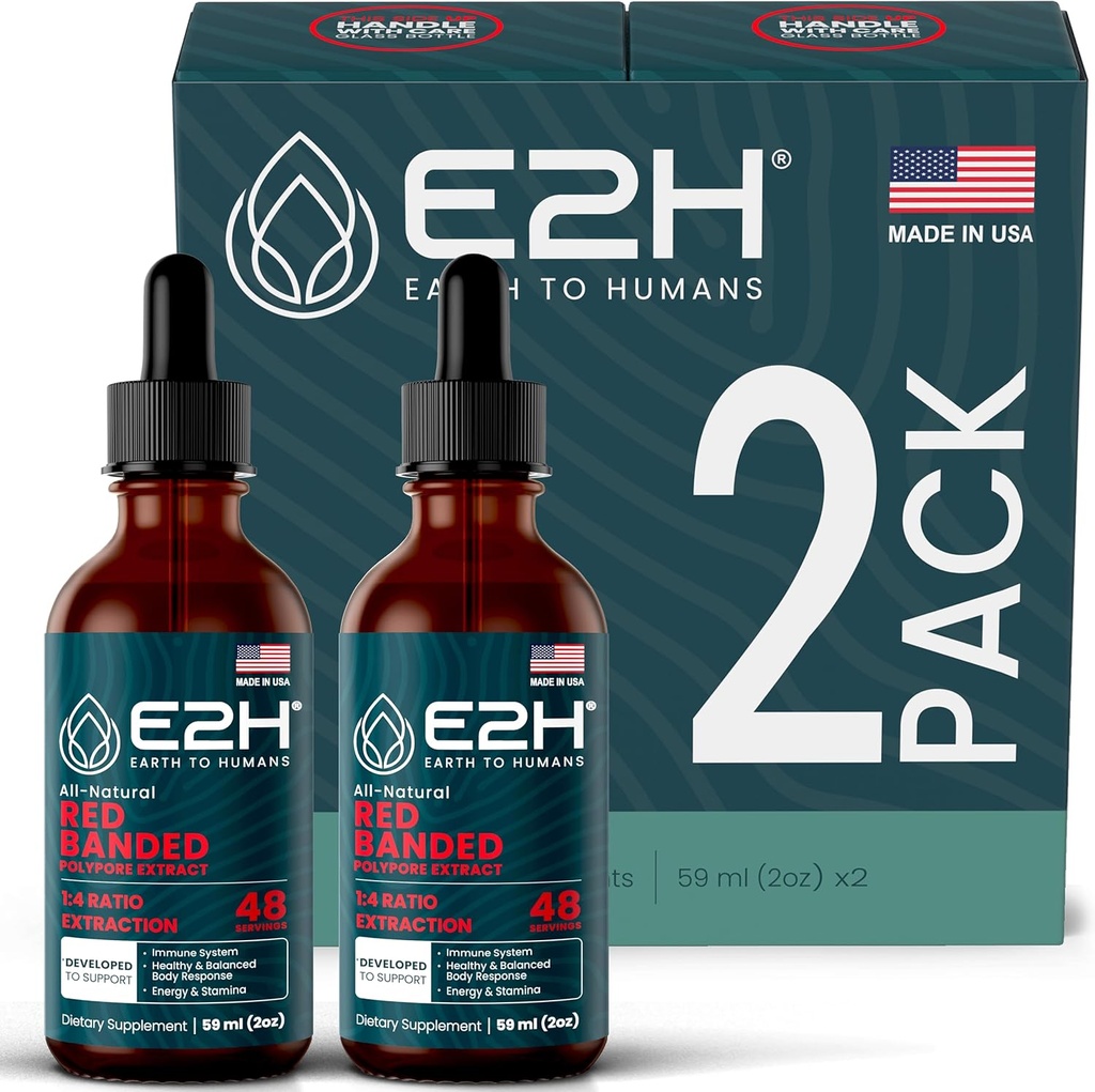 E2H 红色带状多孔径提取器——蘑菇补充公式,用于免疫支持、消化健康、能源和自然豁免靴(2瓶)