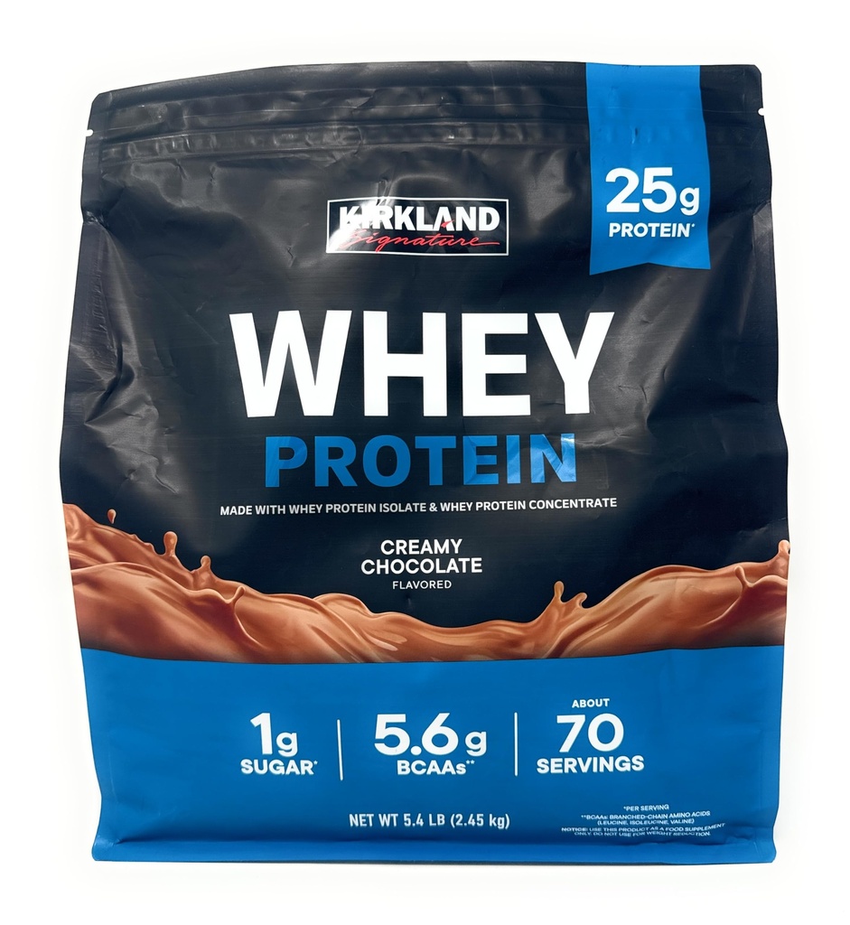 Kirkland 签名 Whey 25g 蛋白质,1g 糖,5.6g BCAAs,约70种 Creamy 巧克力燃烧剂