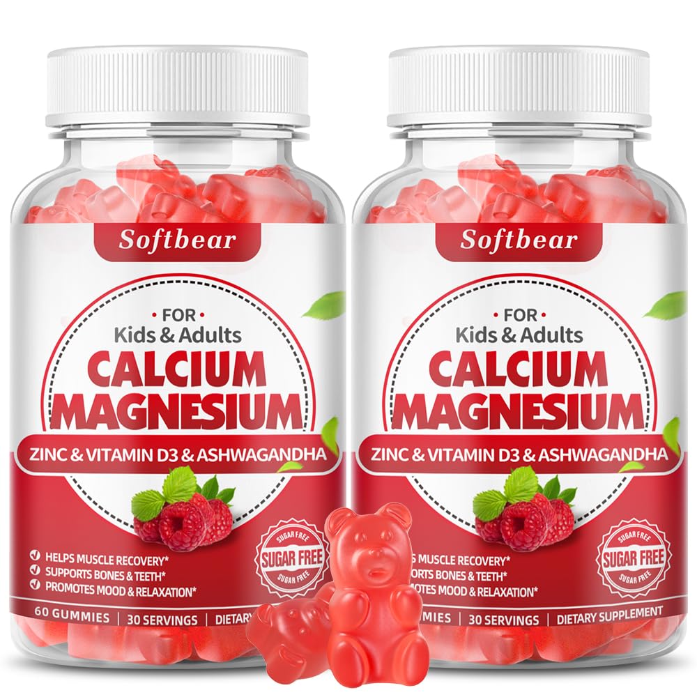 软熊 镁 锌 Gummys for addern & Kids, Suagr-Free 钙 镁 锌 D3 骨强和免疫健康补充, Raspberry Flavor 120 Count
