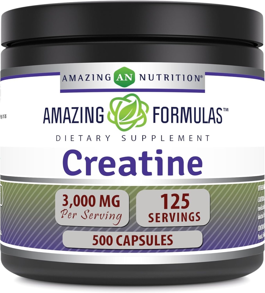 美国制造的惊人的Creatine 3000Mg氨基酸补充剂 | Capsules | Non-GMO | Gluten-free | (1 Pack | 500 Counter)