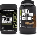 单水合核酸(NutraBio Creatine Monohydrate),无氟酸,300g和Whey蛋白溶液,荷兰巧克力,补充包-肌肉能源,精益肌肉生长,恢复和强力