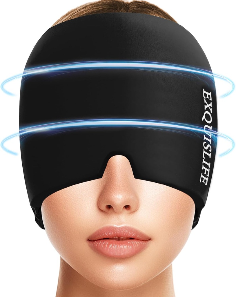 EQQUISLIFE Migraine Ice Head 包, Migraine Cap 头痛救济帽,热冷治疗,头痛眼罩为Sinus,Puffy眼,紧张和压力救济(黑色)
